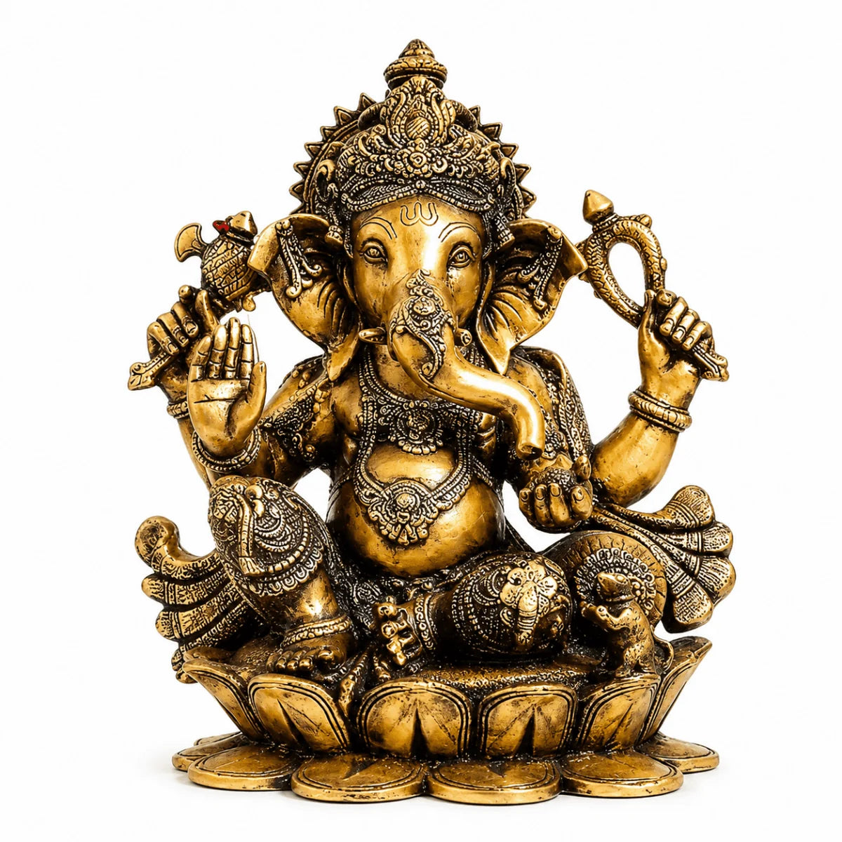 RoyalStuffs 22 Inch Brass Lord Ganesha Statue – Large Handmade Ganpati Idol Seated on Lotus