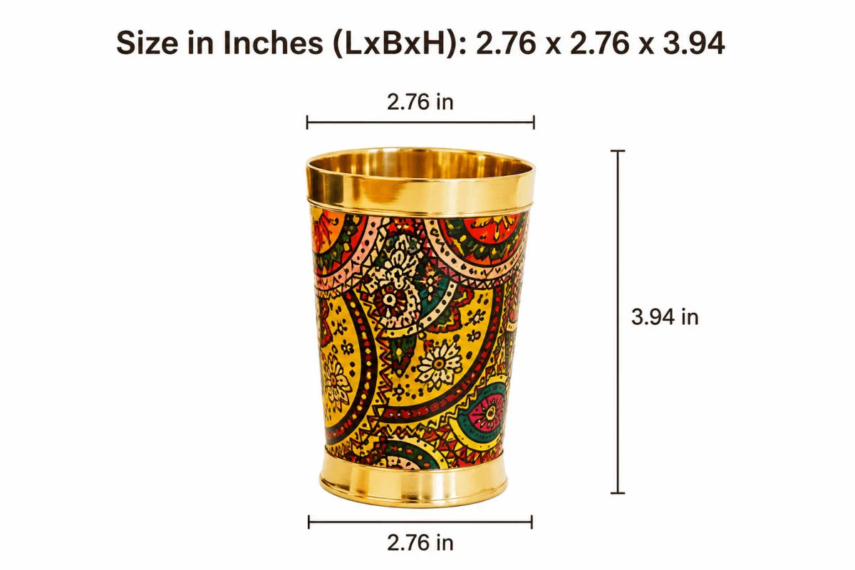 RoyalStuffs Colorful Enamel Finish Brass Glass Set – Set of 6 Handcrafted Brass Drinking Glasses