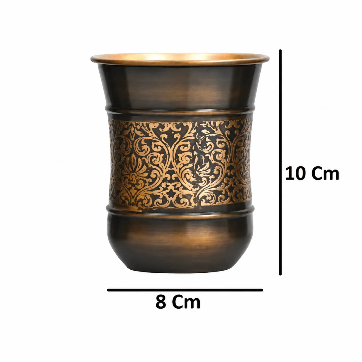 Copper Glass Kashmiri Design Set of 4 Handcrafted Pure Copper Drinking Glasses – 250 ML