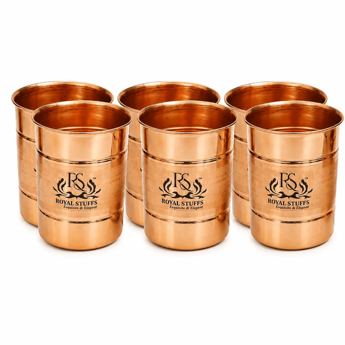 Pure Copper Glass Tumbler Set of 6 – Handmade Drinkware Tableware Collection