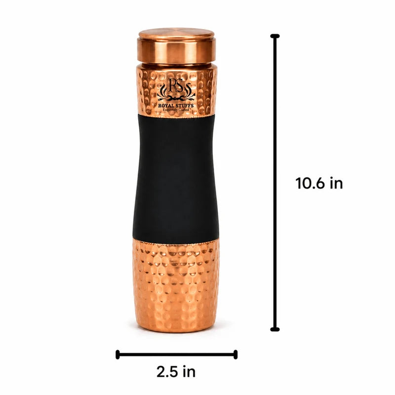 RoyalStuffs Pure Copper Hammered Bedside Carafe with Tumbler Lid – Black Designer Water Bottle (1000 ML)