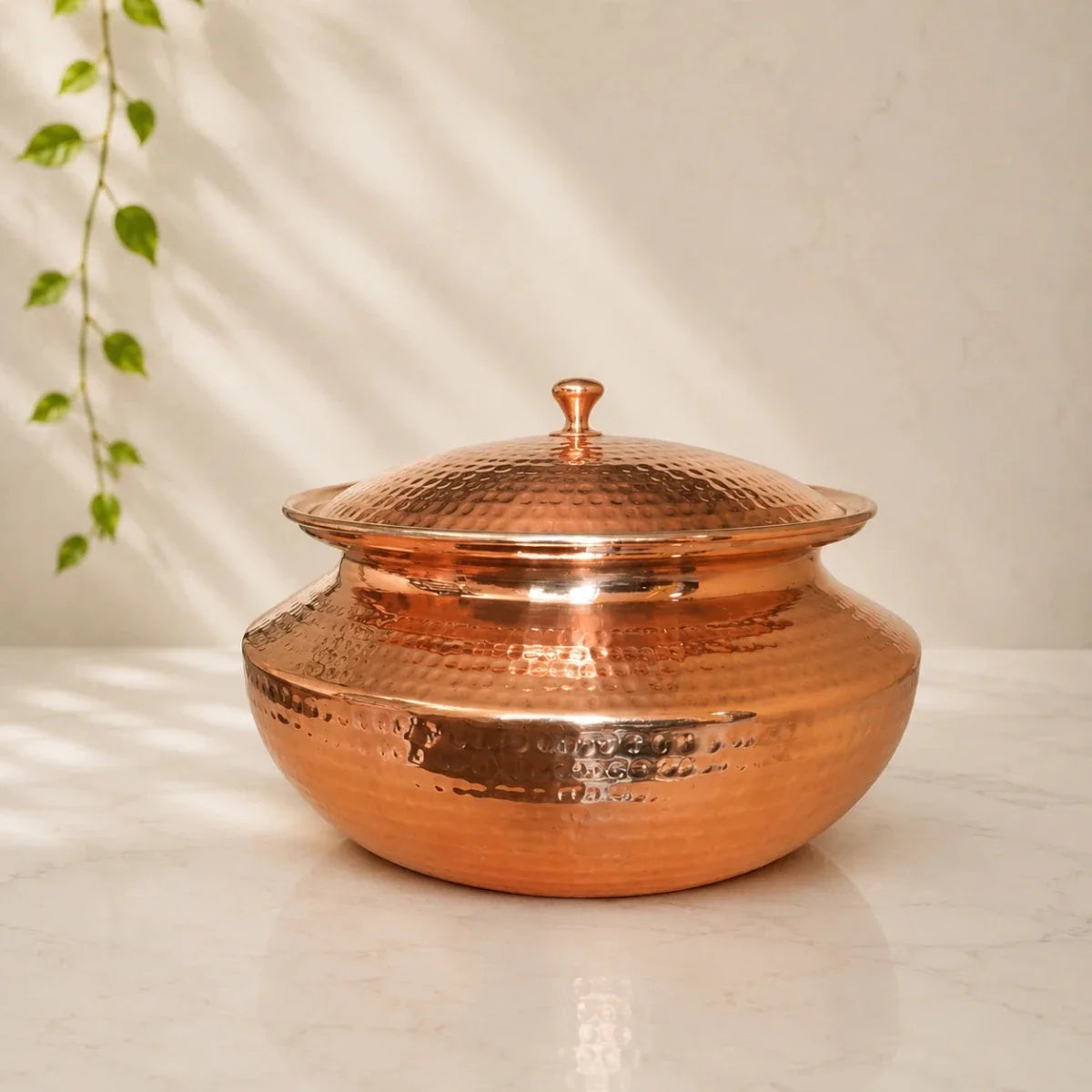 Hammered Copper Handi with Tin Lining – Traditional Degchi Cooking Pot with Lid (9000 ML)