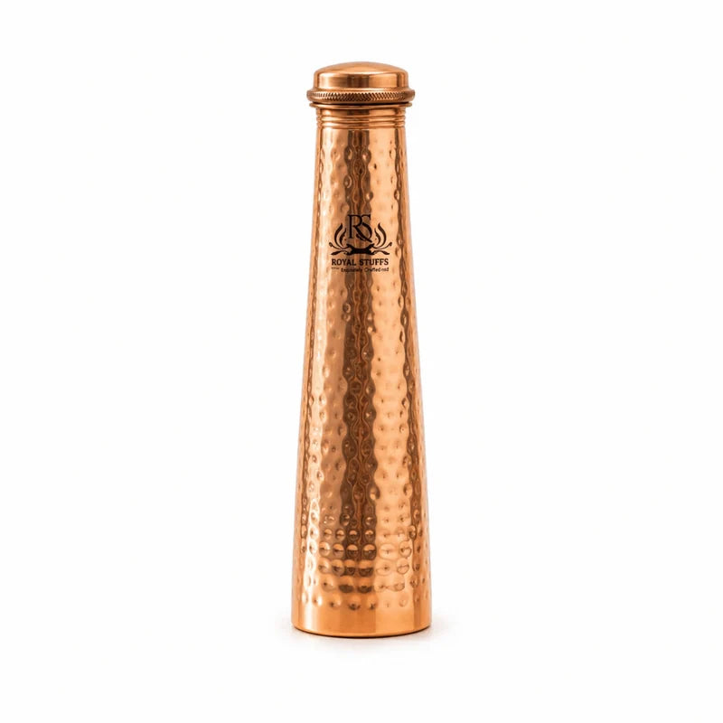 RoyalStuffs Leak-Proof Pure Copper Hammered Bottle – Tower Shape Yoga & Sports Water Bottle (700 ML)