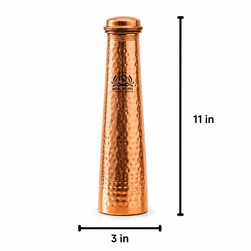 RoyalStuffs Leak-Proof Pure Copper Hammered Bottle – Tower Shape Yoga & Sports Water Bottle (700 ML)
