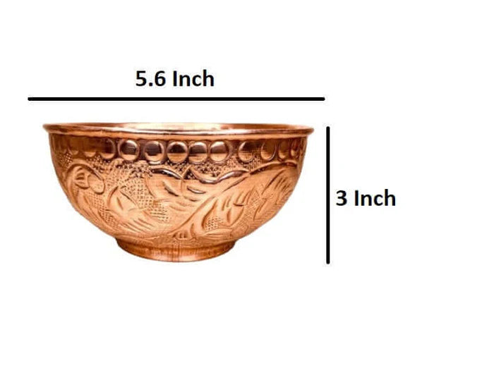 Set of 2 Embossed Leaf Design Pure Copper Bowls (440 ml Each) – Handcrafted Luxury Serveware