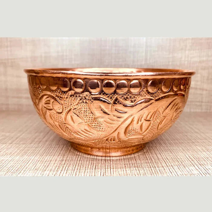 Set of 2 Embossed Leaf Design Pure Copper Bowls (440 ml Each) – Handcrafted Luxury Serveware