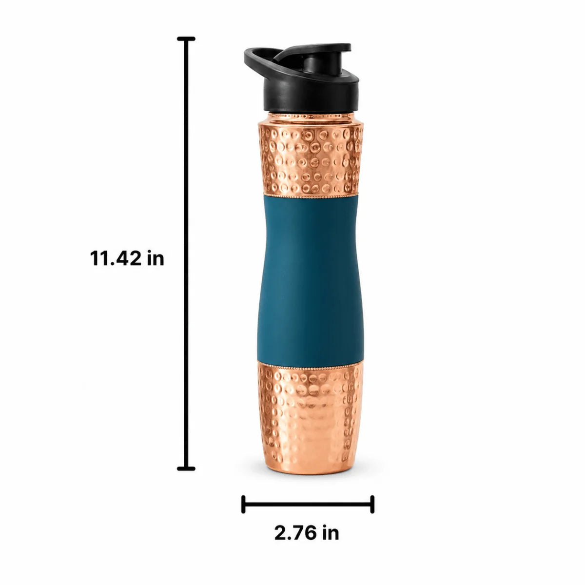 RoyalStuffs Designer Copper Hammered Sipper Bottle with Silicone Grip – 1 Litre Leak-Proof Copper Bottle