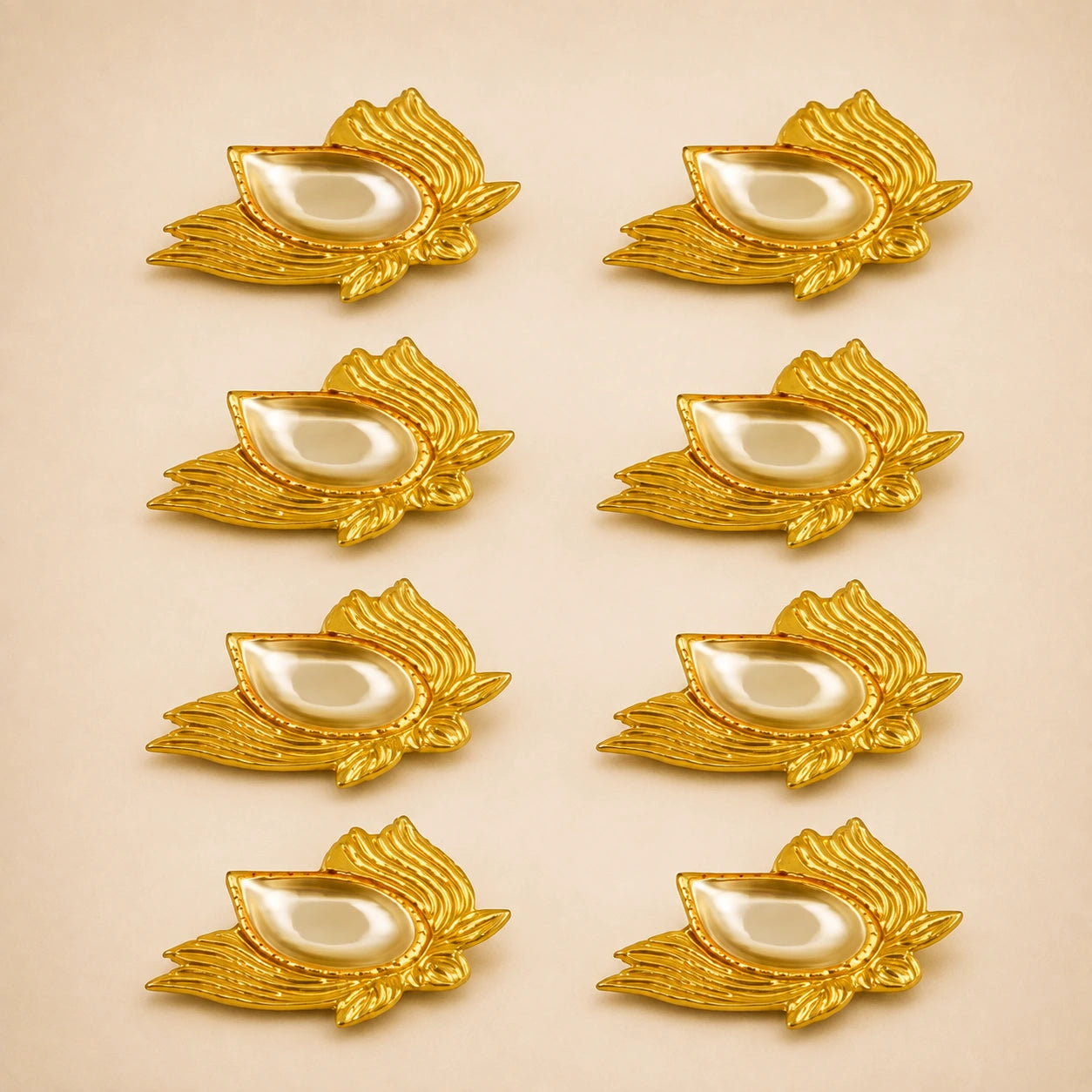 RoyalStuffs Heavy Brass Diya Set of 8 – Festive Flower Petal Oil Lamps for Diwali, Pooja & Home Décor