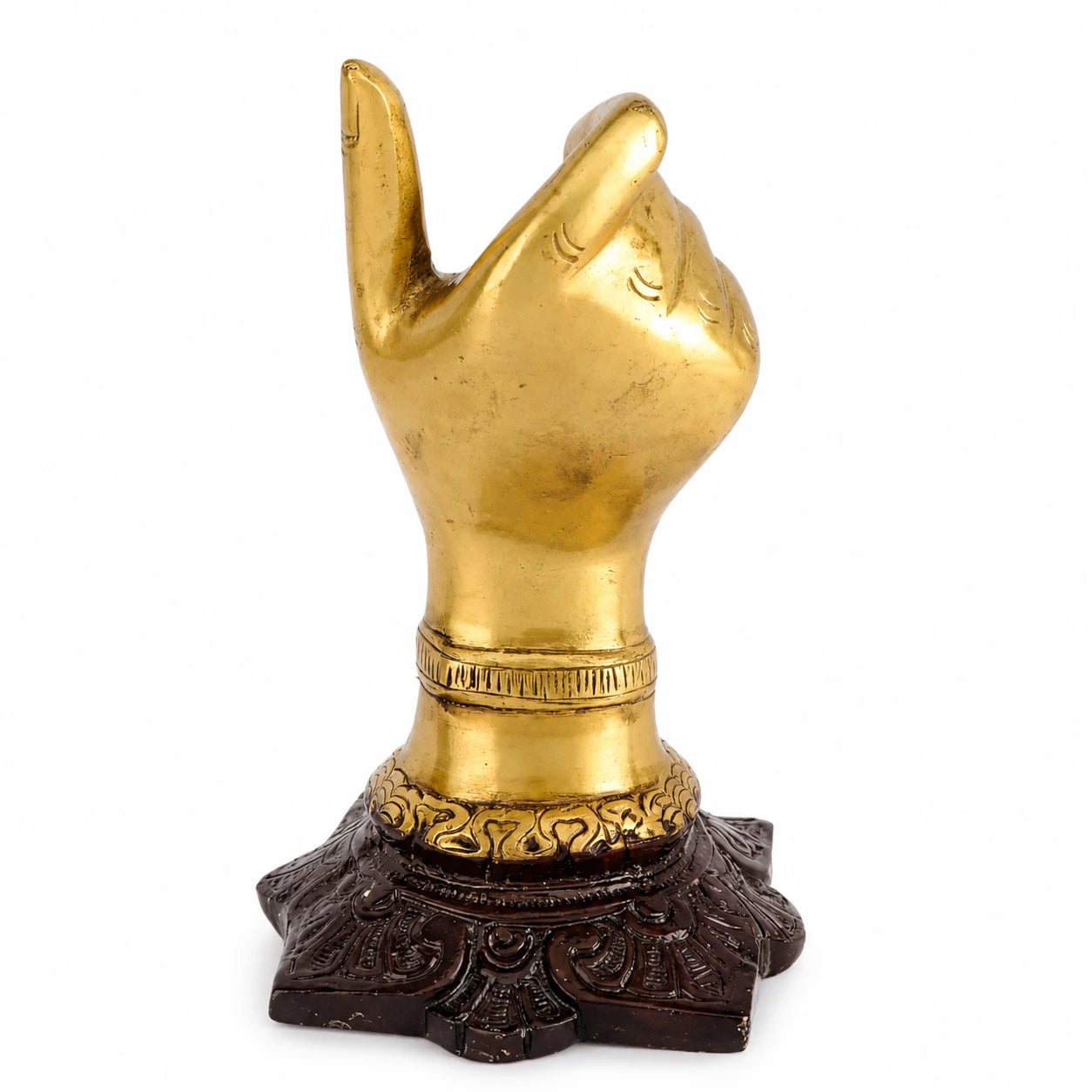 RoyalStuffs Brass Hand Shape Decorative Showpiece with Pen Holder – 16 CM Golden Desk Organizer