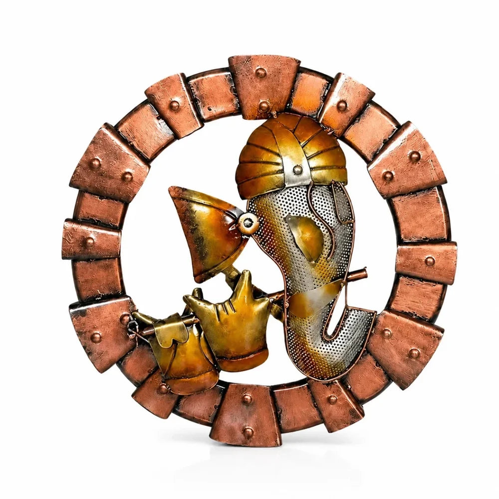 Ganesha | LED-Light Iron Wall Hanging with Flute | Spiritual iron Ganesha wall art and décor | Multicolor | 19 inch diameter | Material - Iron