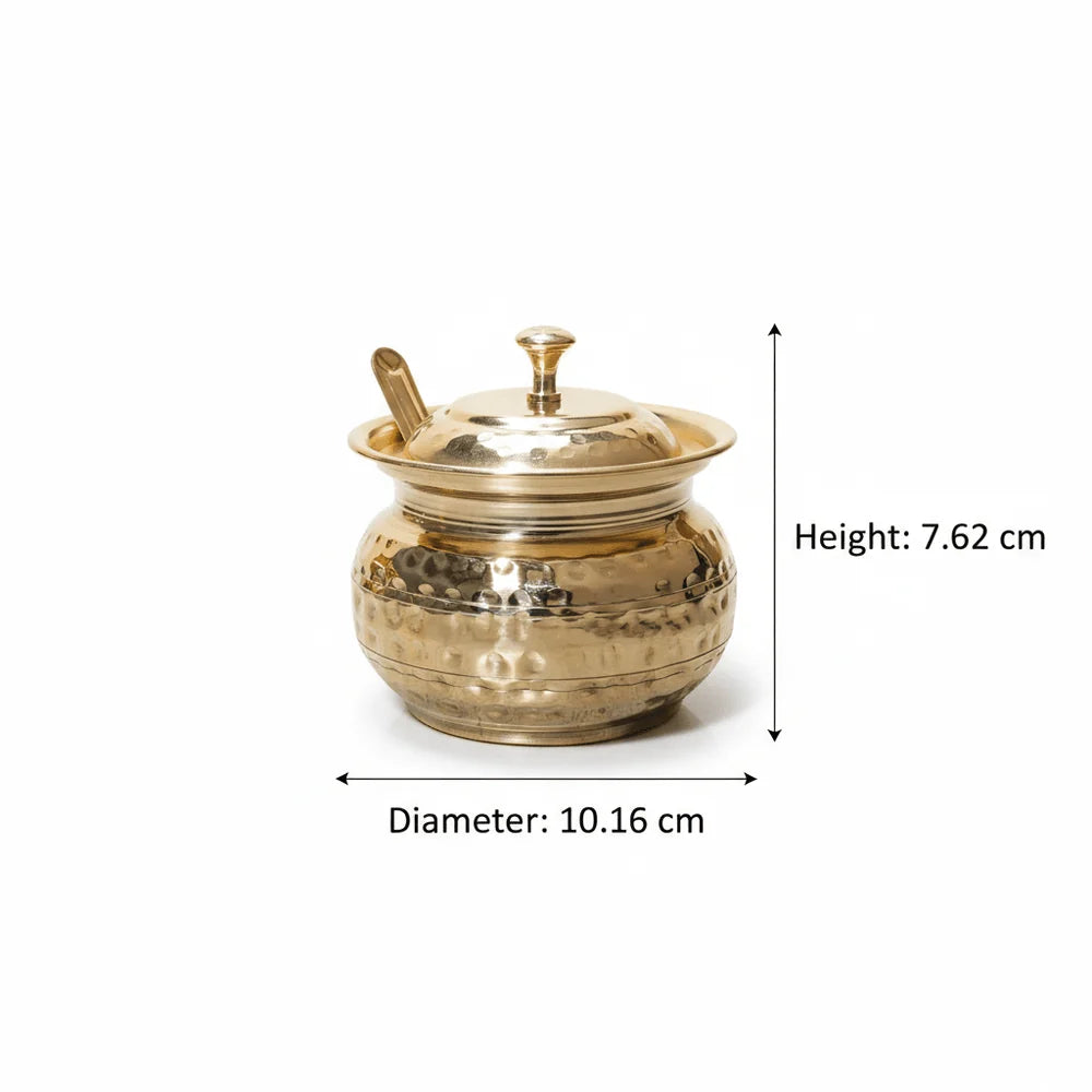 Golden Antique Hammered Brass Ghee Pot with Lid & Spoon | RoyalStuffs