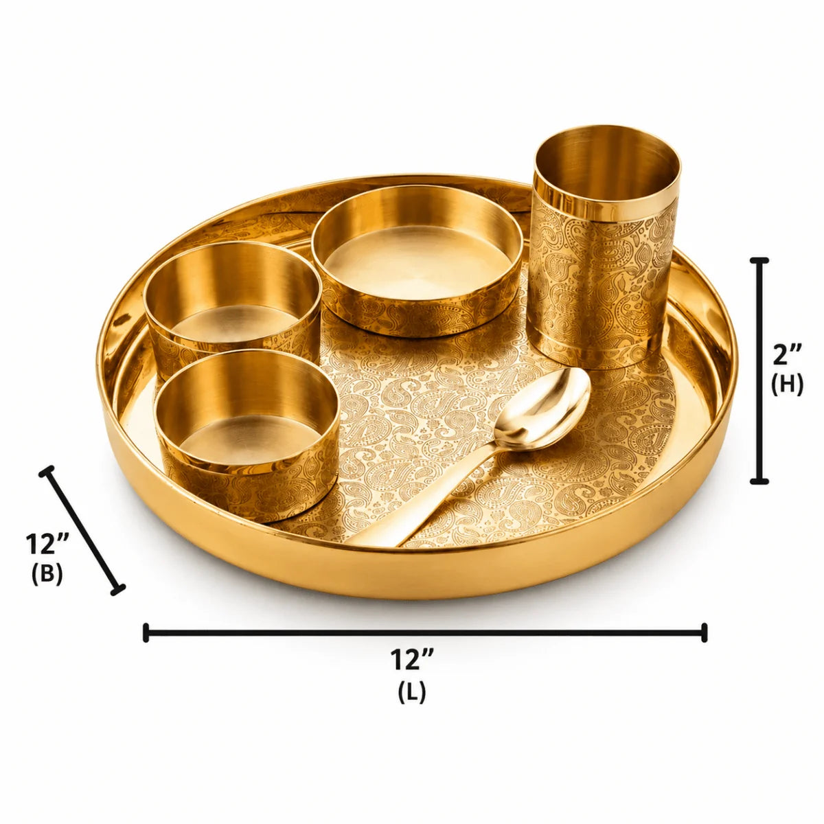 Good Luck Brass Thaali Set – Handcrafted Etched Dinnerware