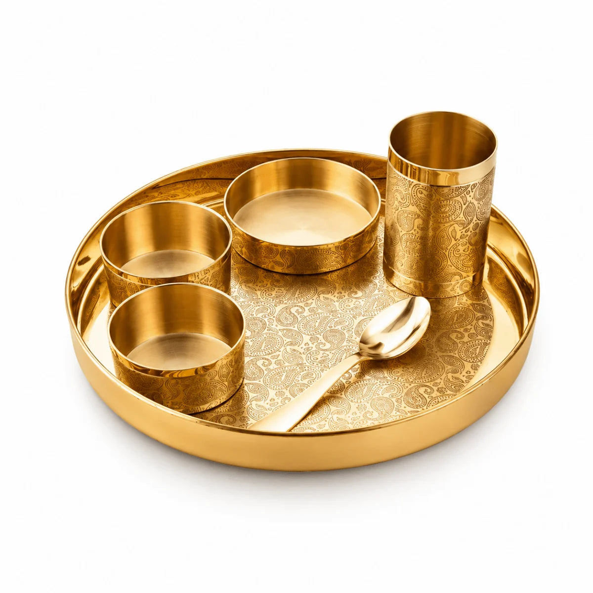Good Luck Brass Thaali Set – Handcrafted Etched Dinnerware