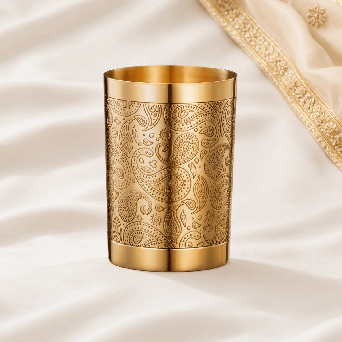 Good Luck Brass Thaali Set – Handcrafted Etched Dinnerware