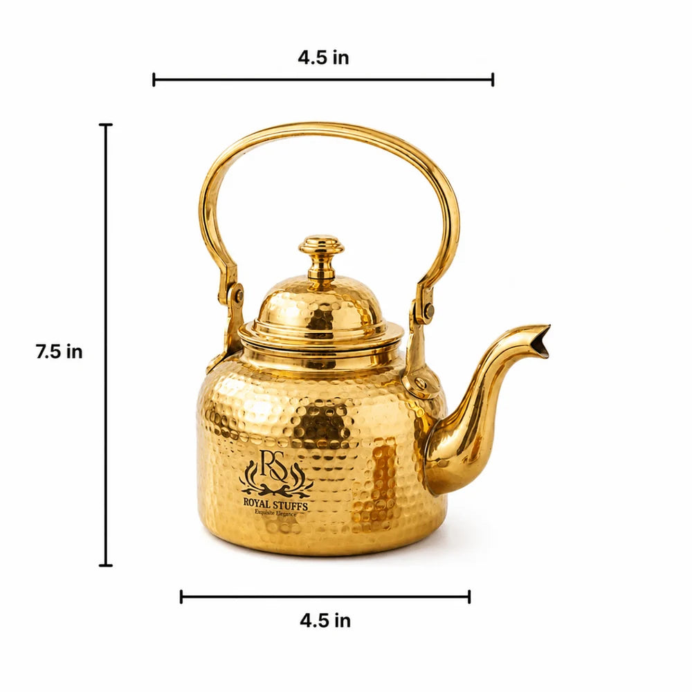 Hammered Antique Designer Brass Tea Kettle Pot Inside Tin Lining, Serving Tea Coffee, Tableware
