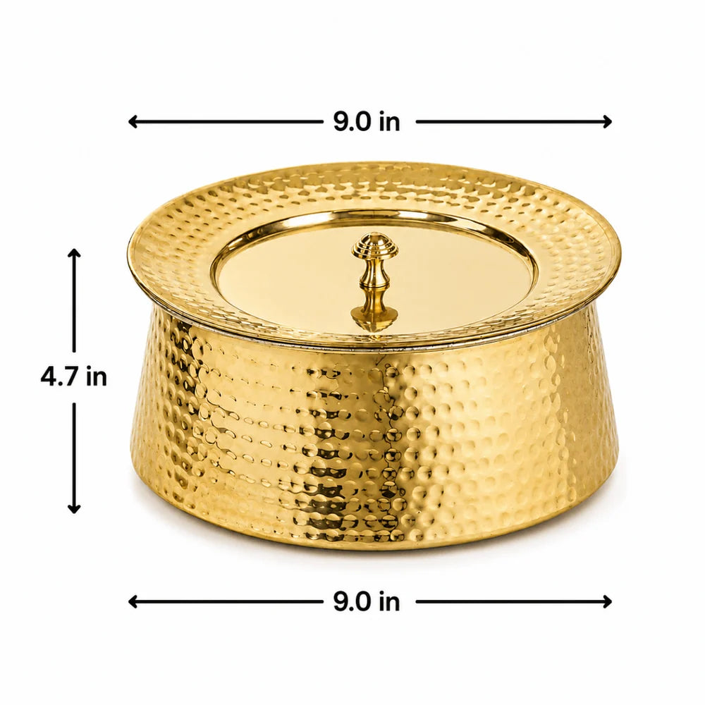 Hammered Brass Biryani Pot (Handi) with Tin Coating & Lid – Traditional Heavy Brass Cooking Vessel | 3 Sizes | RoyalStuffs