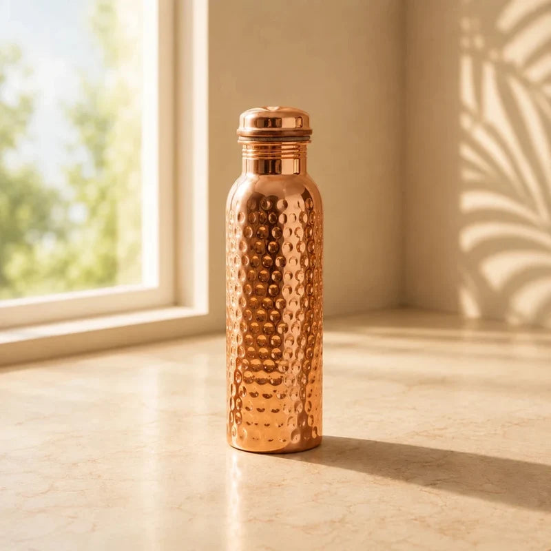 Hammered Pure Copper Water Bottle 950ml – Handcrafted Premium Drinkware