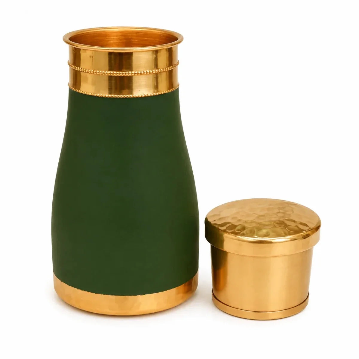 RoyalStuffs Hammered Velvet Touch Copper Bedside Carafe Set – 1 Litre Carafe with Two Copper Glasses