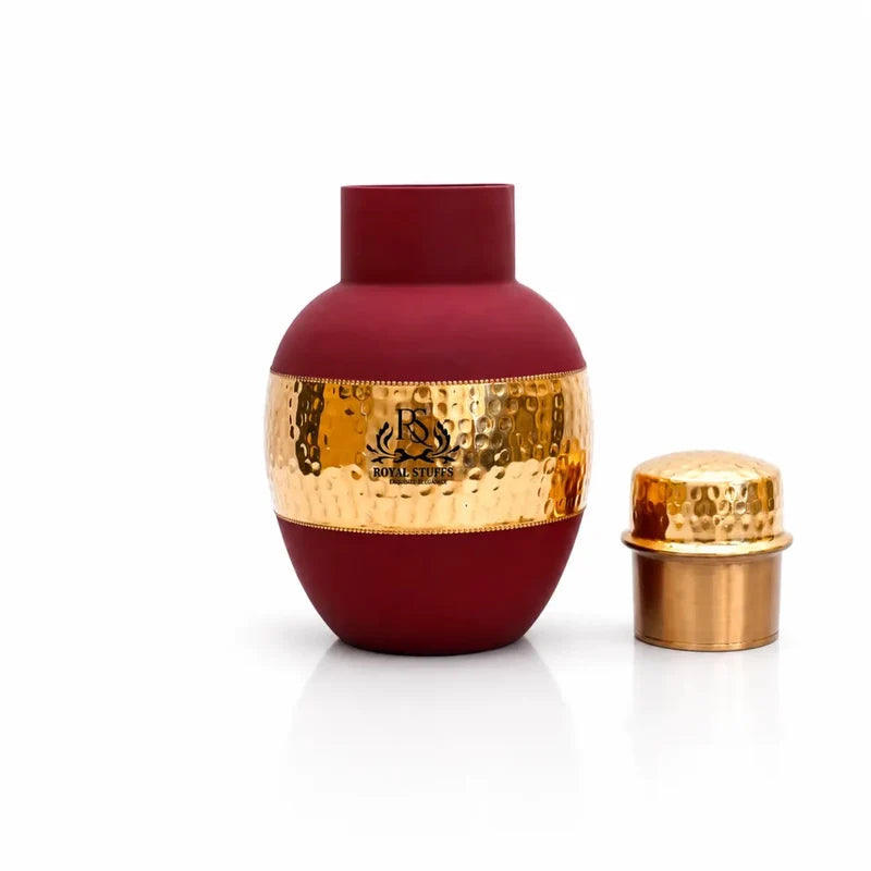 Pure Copper Hammered Bedside Water Carafe Set – Leak Proof Pitcher with Glass Lid (1200 ML)