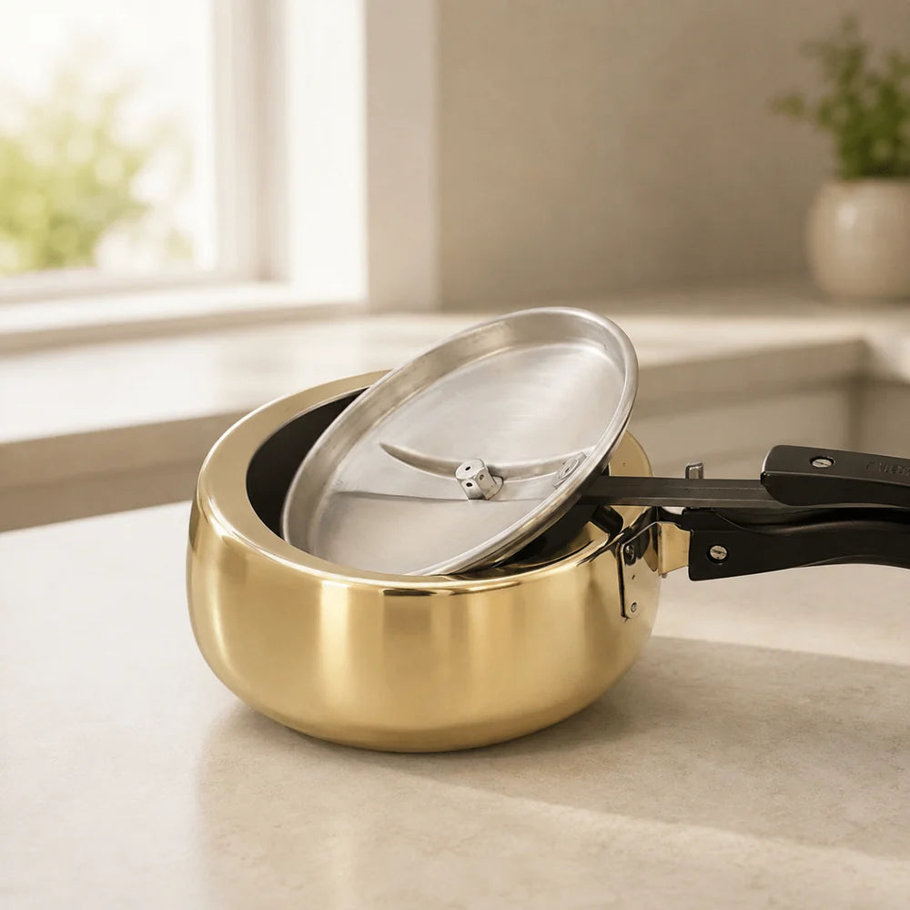 Handmade Brass Pressure Cooker with Kalai (Tin) Coating Inside – 2L, 3L & 5L
