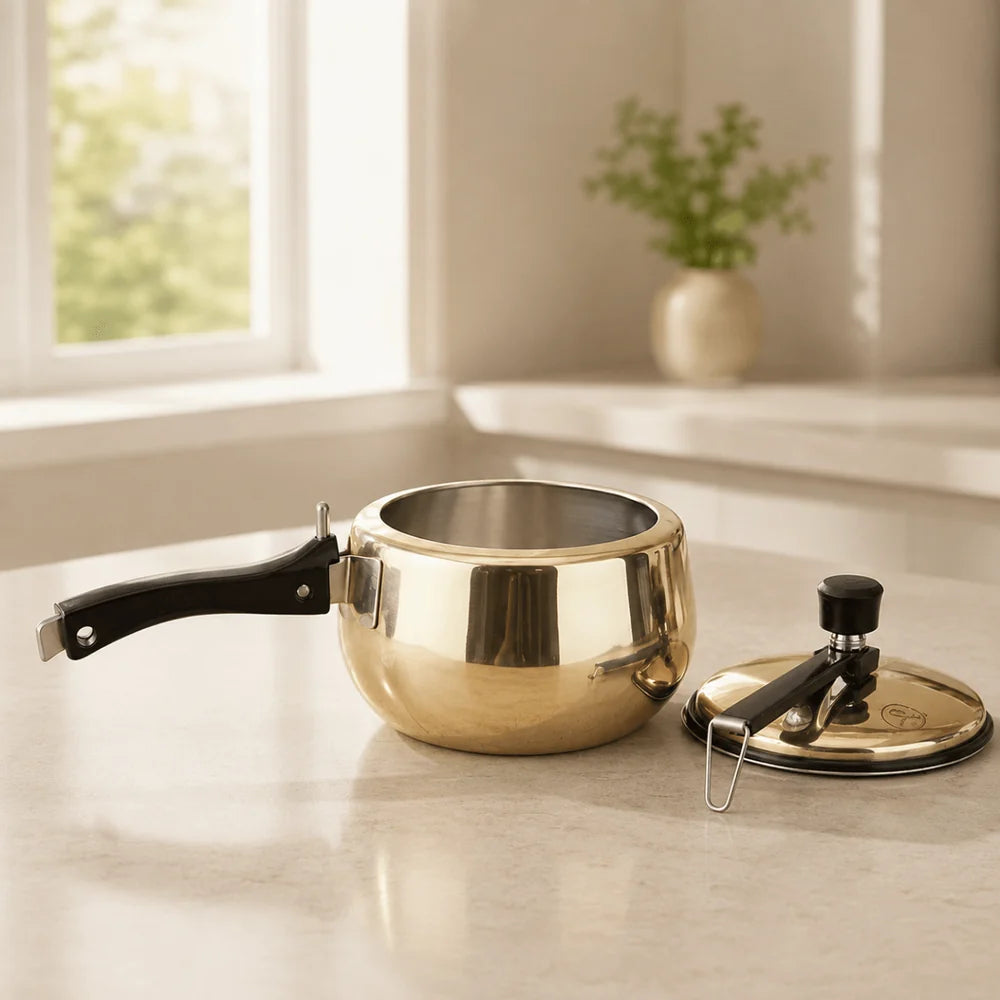 Handmade Brass Pressure Cooker with Kalai (Tin) Coating Inside – 2L, 3L & 5L