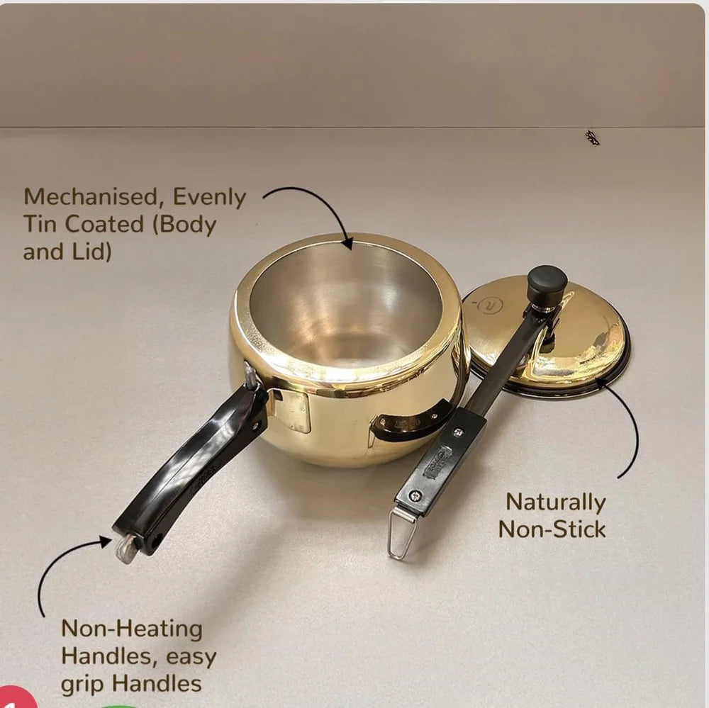 Handmade Brass Pressure Cooker with Kalai (Tin) Coating Inside – 3L & 5L