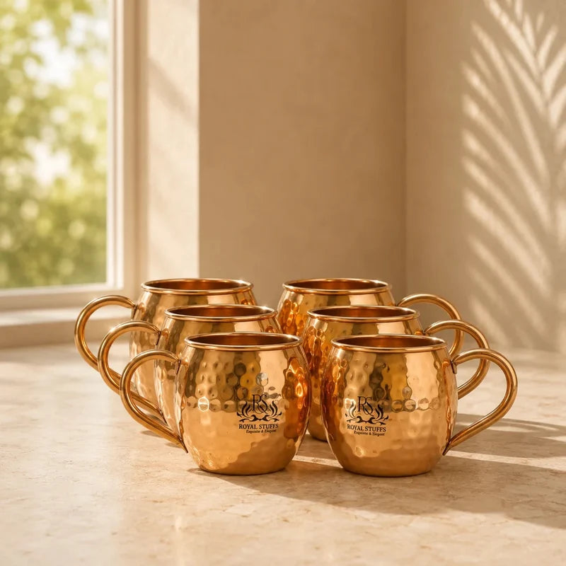 Handcrafted Copper Moscow Mule Mug Set – Set of 6 Hammered Copper Drinkware Mugs