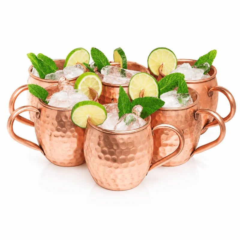 Handcrafted Copper Moscow Mule Mug Set – Set of 6 Hammered Copper Drinkware Mugs