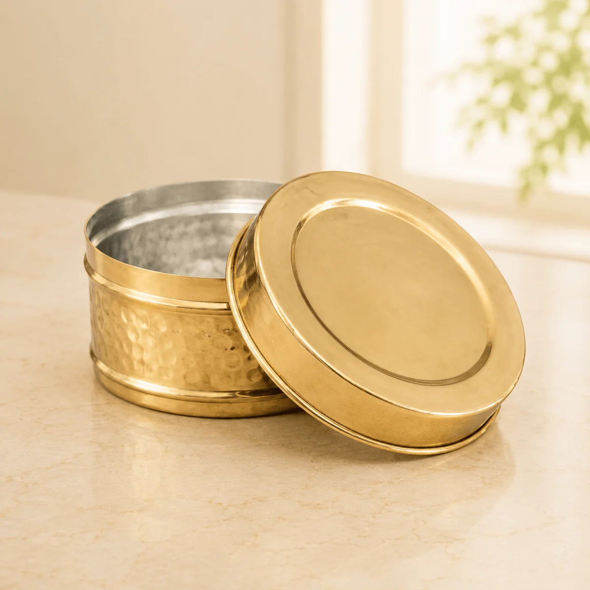 Handmade Hammered Brass 3 Tier Lunch Box – Traditional Tiffin Carrier with Handle