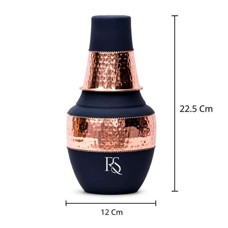RoyalStuffs Pure Copper Water Bottle with Tumbler – Hammered Design Copper Carafe Bottle (1250 ML)