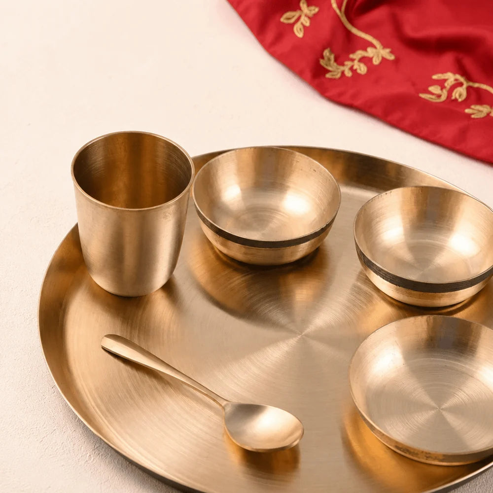 Handmade Pure Kansa Thali Set (6 Pieces) | Traditional Bronze Dinnerware by RoyalStuffs.com
