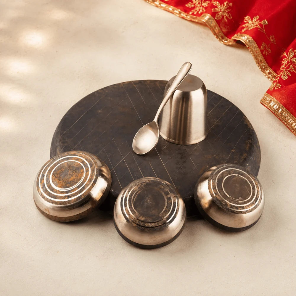 Handmade Pure Kansa Thali Set (6 Pieces) | Traditional Bronze Dinnerware by RoyalStuffs.com