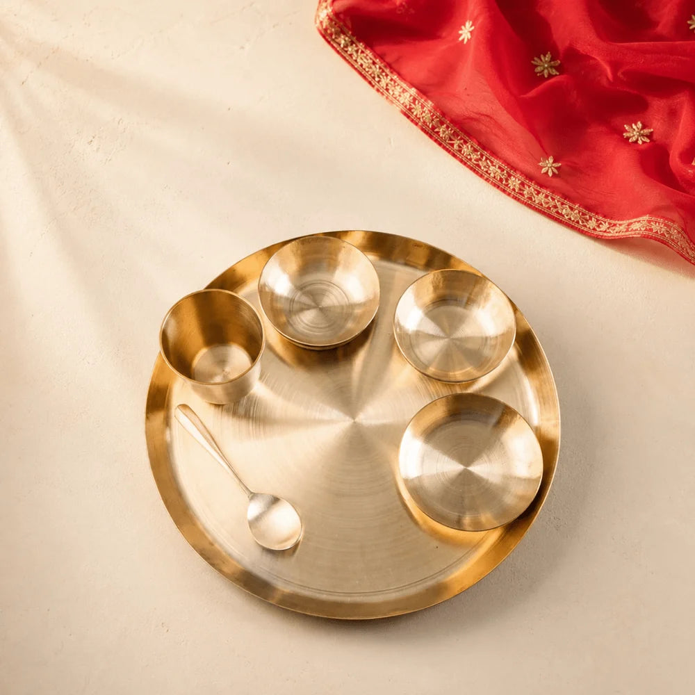 Handmade Pure Kansa Thali Set (6 Pieces) | Traditional Bronze Dinnerware by RoyalStuffs.com
