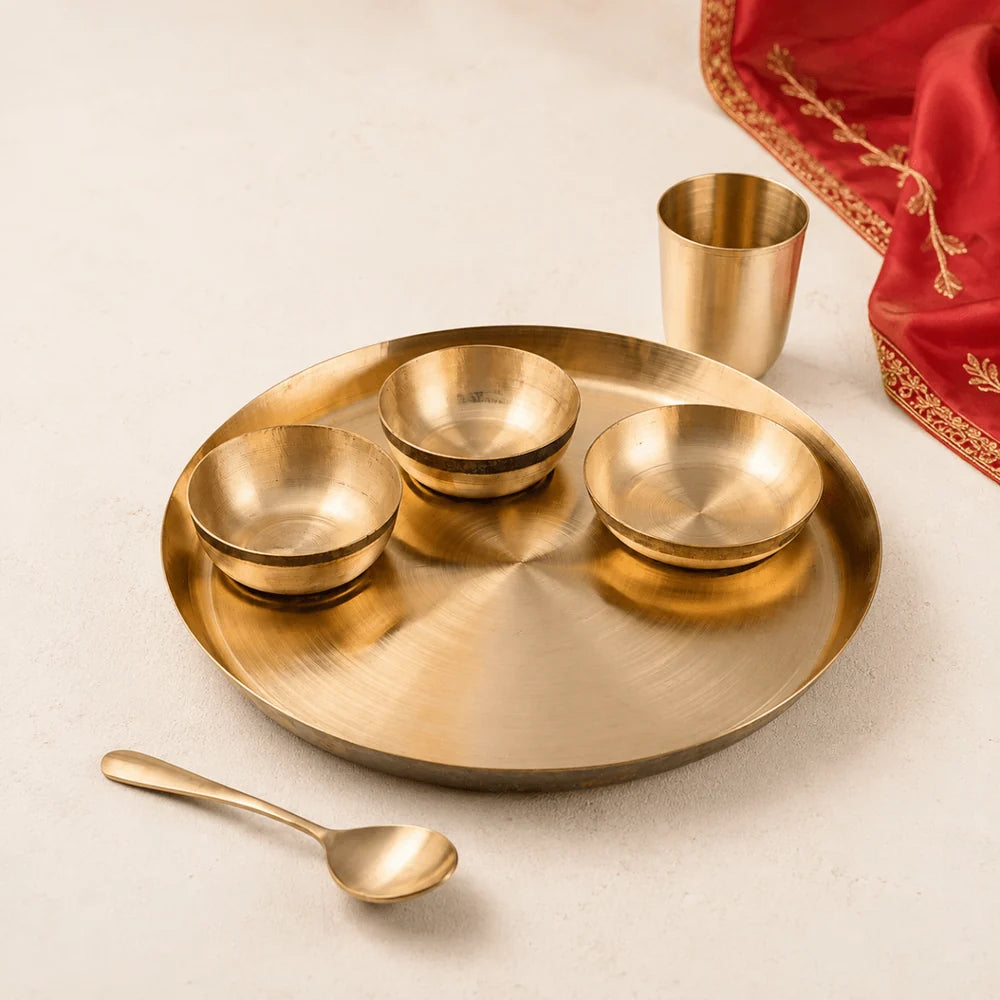 Handmade Pure Kansa Thali Set (6 Pieces) | Traditional Bronze Dinnerware by RoyalStuffs.com