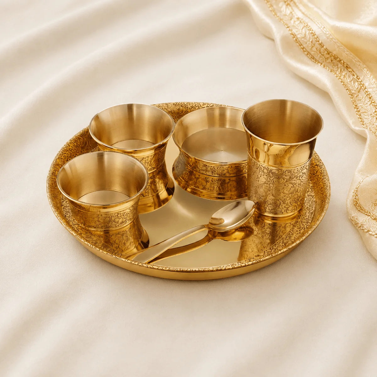 Heritage Pure Brass Dinner Set with Thali – 6 Pcs
