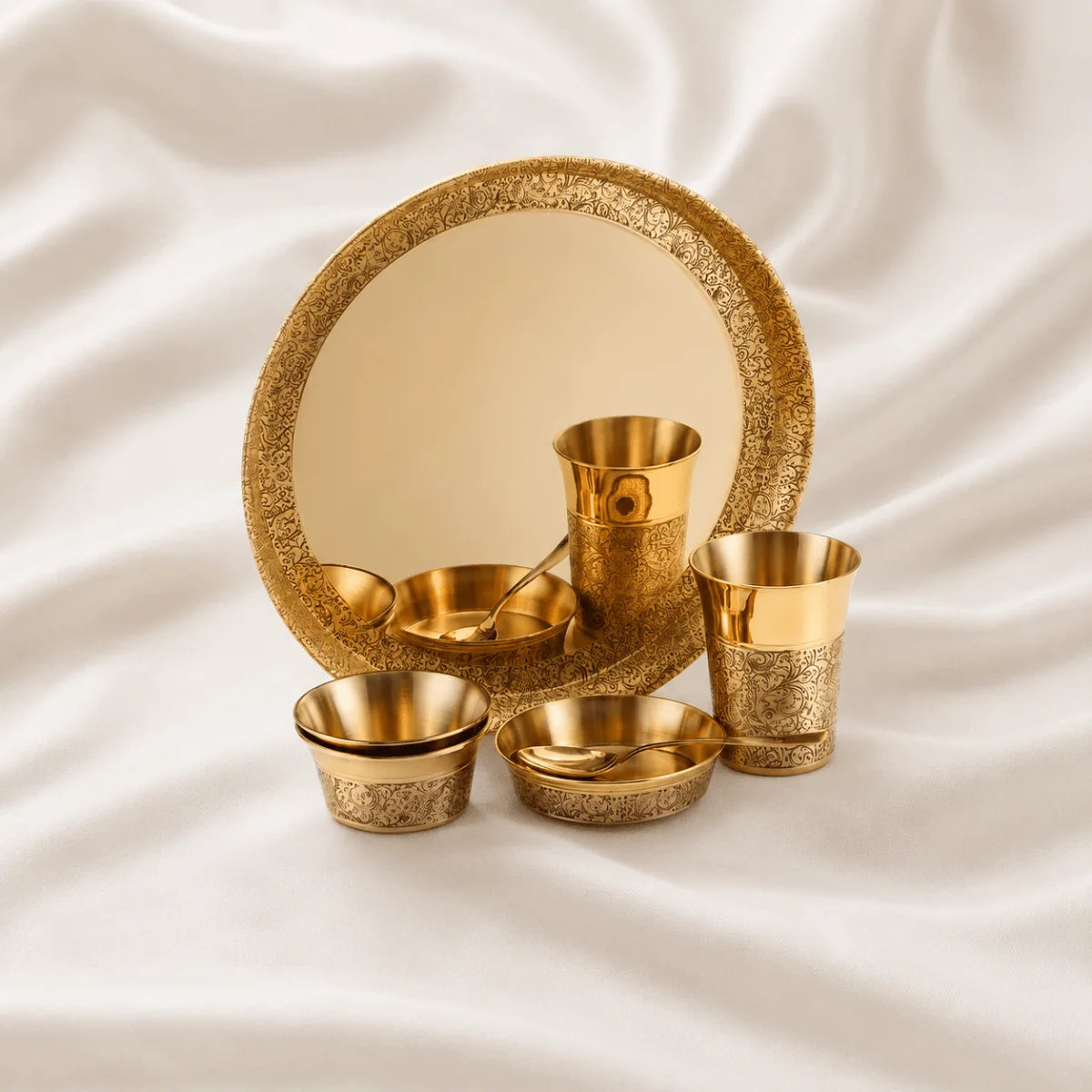 Heritage Pure Brass Dinner Set with Thali – 6 Pcs