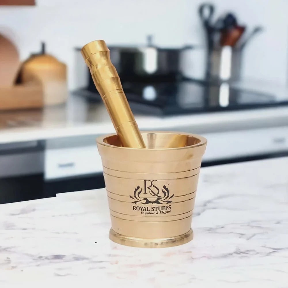Heavy Brass Mortar and Pestle Set – Handcrafted Spice & Herb Grinder (Khalbatta)