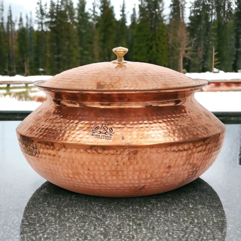 Hammered Copper Handi with Tin Lining – Traditional Cooking Pot with Lid (15 Inch)