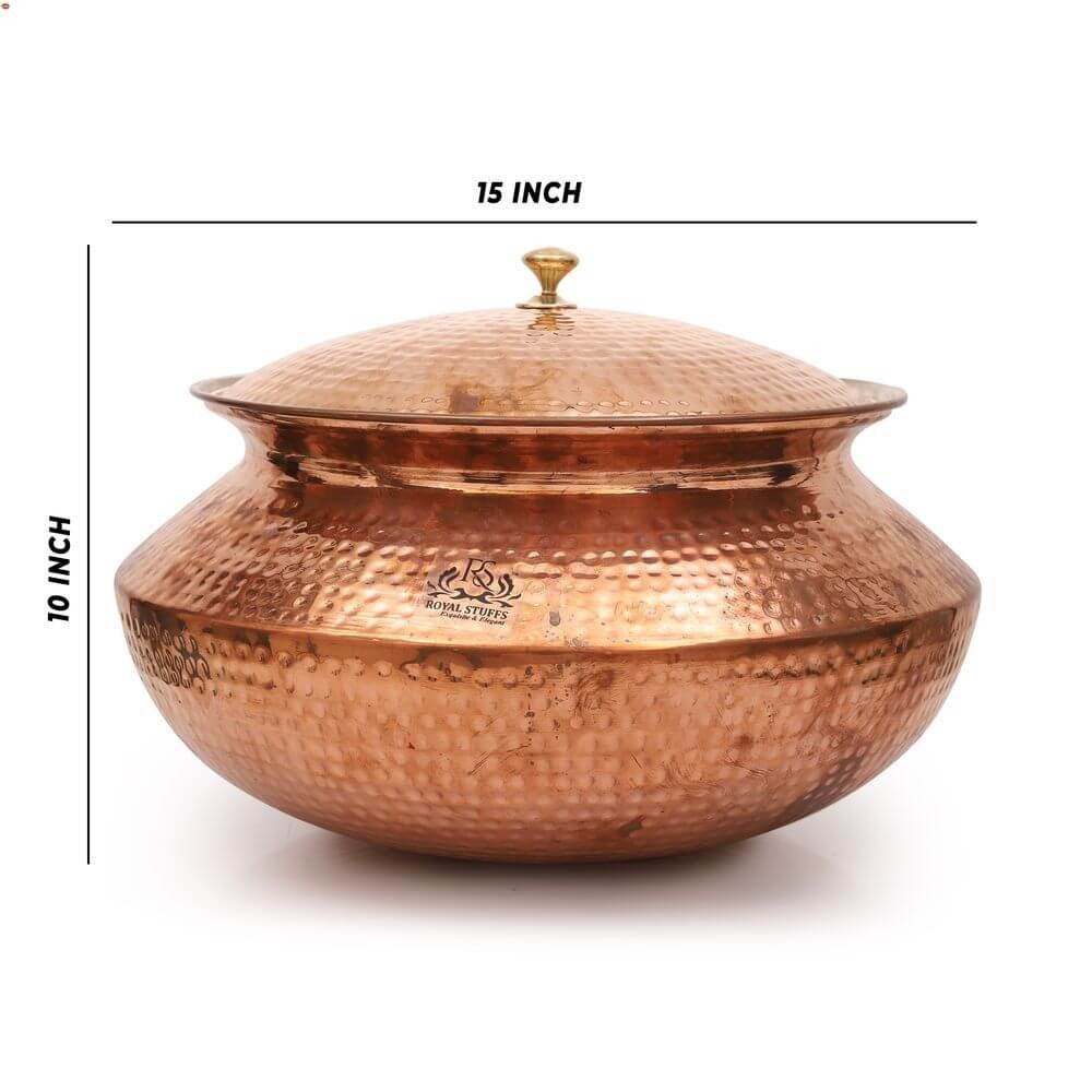 Hammered Copper Handi with Tin Lining – Traditional Cooking Pot with Lid (15 Inch)