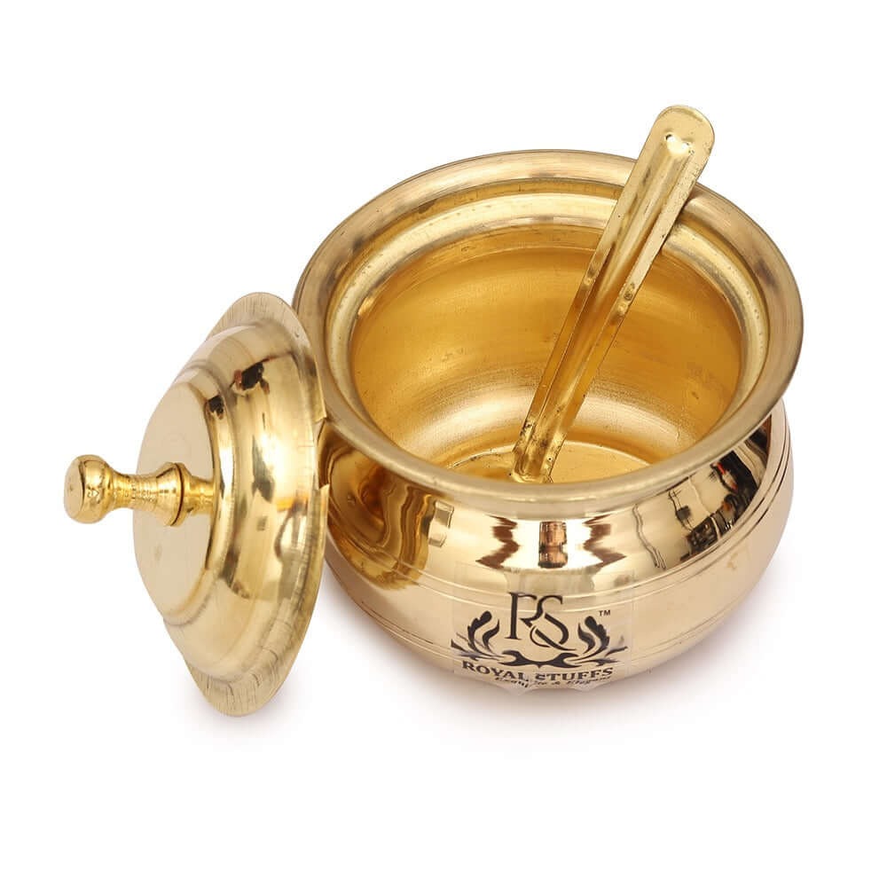 Pure Brass Ghee Pot with Lid and Spoon – Traditional Oil Container (250 ML)