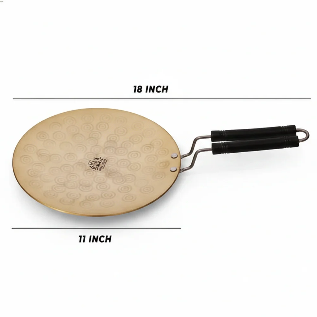 Heavy Brass Tawa for Roti, Chapati & Naan – Double Handle Flat Griddle