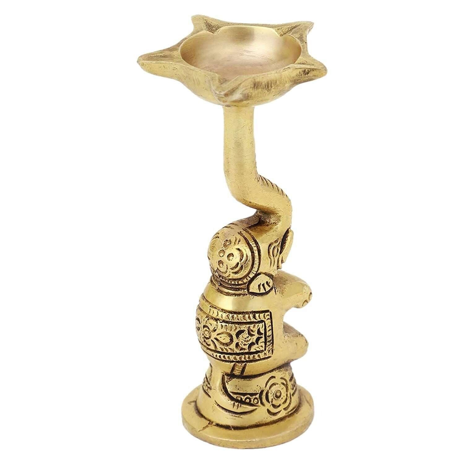 Pair of Elephant Design Handmade Brass Oil Diya Set – Ethnic Decorative Lamps