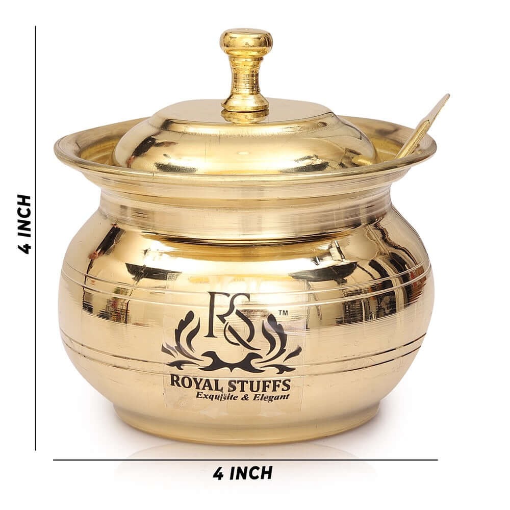 Pure Brass Ghee Pot with Lid and Spoon – Traditional Oil Container (250 ML)