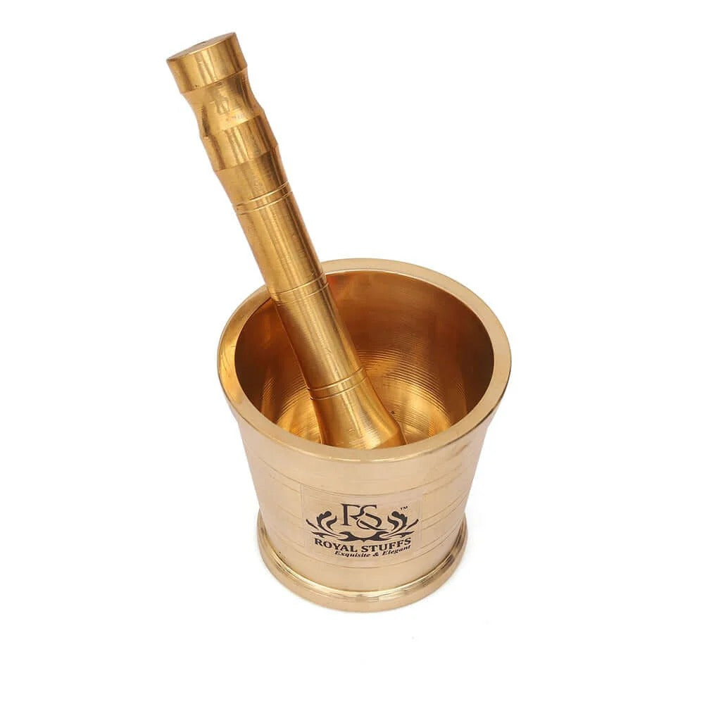 Heavy Brass Mortar and Pestle Set – Handcrafted Spice & Herb Grinder (Khalbatta)