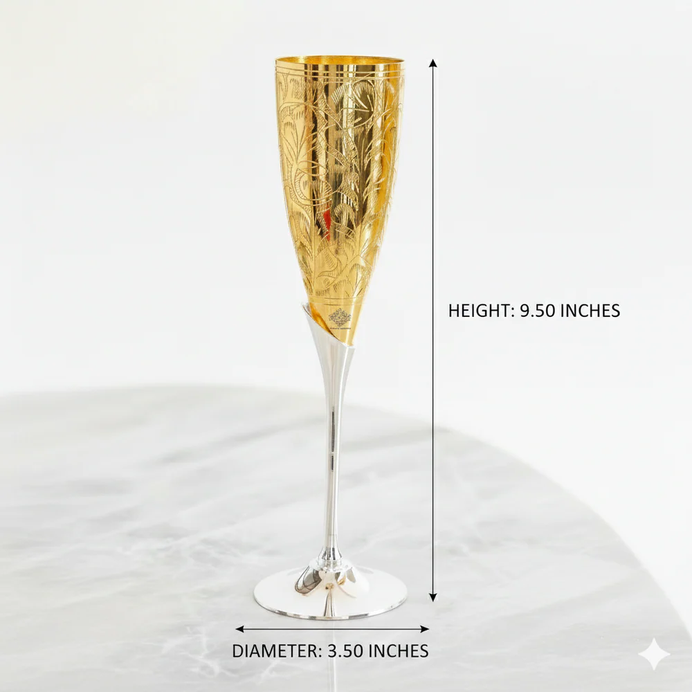 Set of 2 Gold Plated Brass Wine Glasses – Elegant Champagne Flute Goblets