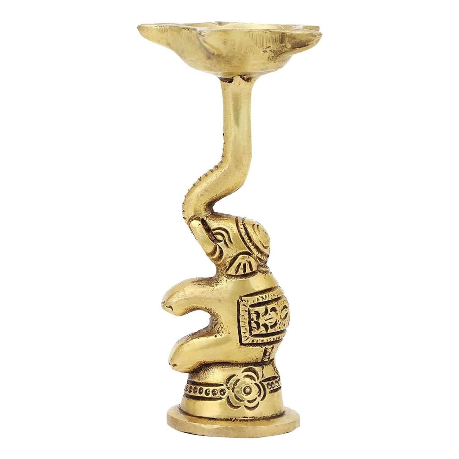 Pair of Elephant Design Handmade Brass Oil Diya Set – Ethnic Decorative Lamps