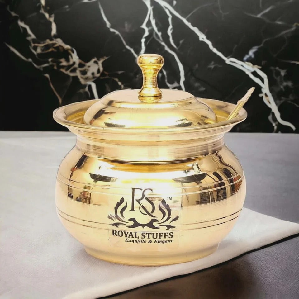 Pure Brass Ghee Pot with Lid and Spoon – Traditional Oil Container (250 ML)