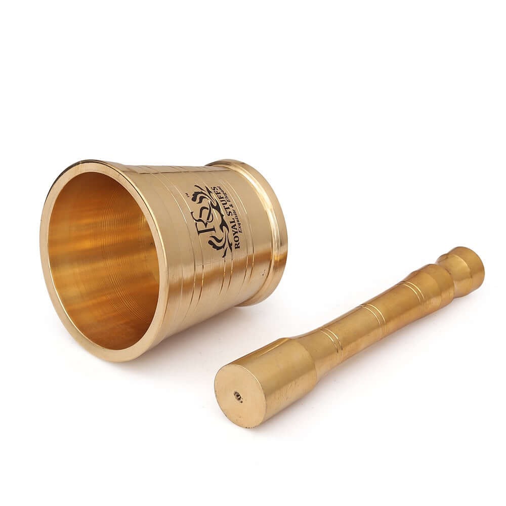 Heavy Brass Mortar and Pestle Set – Handcrafted Spice & Herb Grinder (Khalbatta)