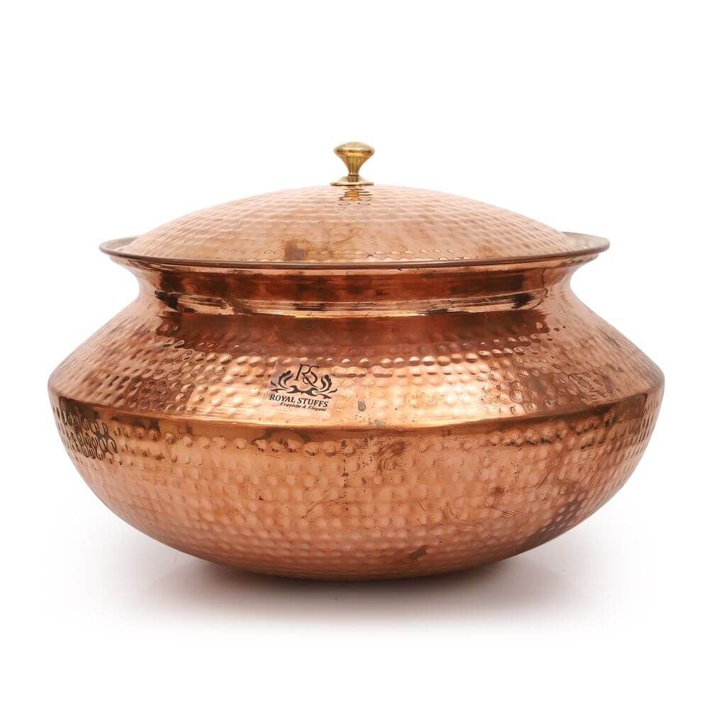 Hammered Copper Handi with Tin Lining – Traditional Cooking Pot with Lid (15 Inch)