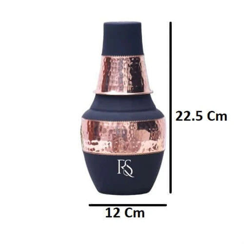 RoyalStuffs Pure Copper Water Bottle with Tumbler – Hammered Design Copper Carafe Bottle (1250 ML)